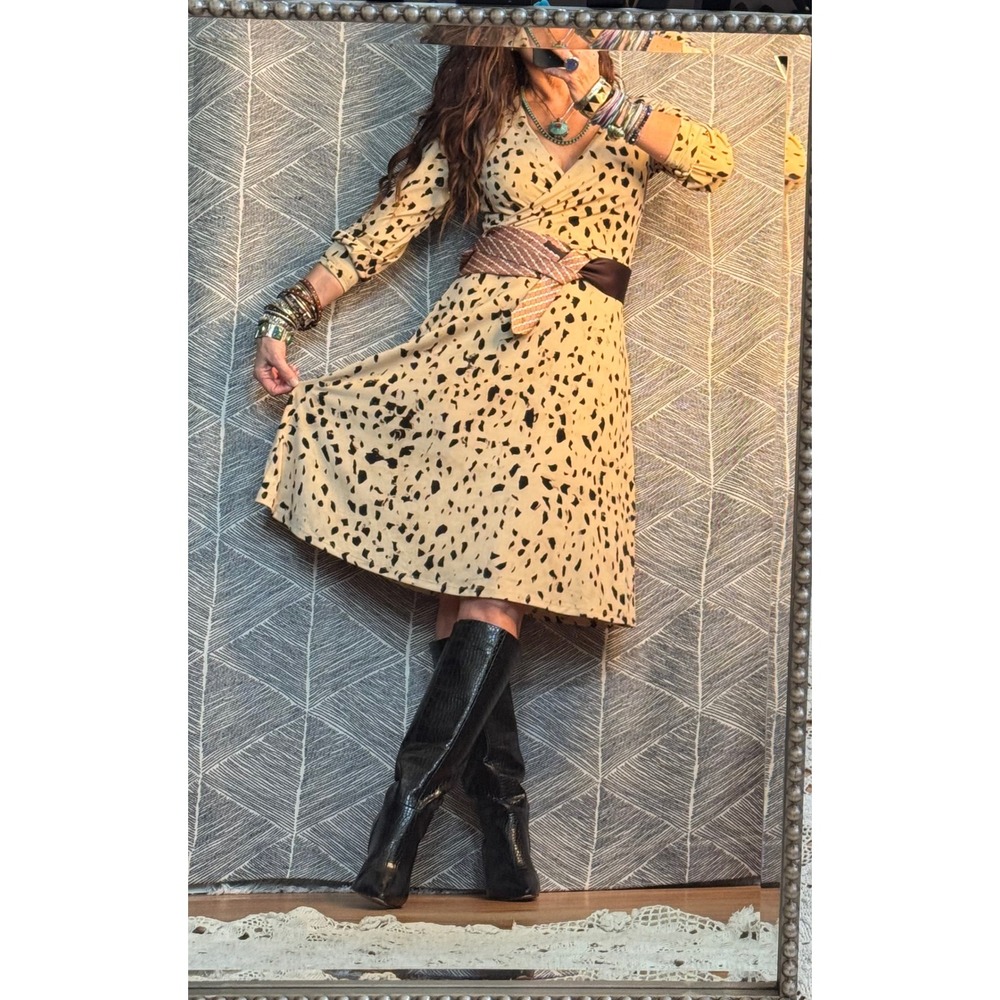 Animal Print Long Sleeve‎ Wrap Midi Dress Sz S